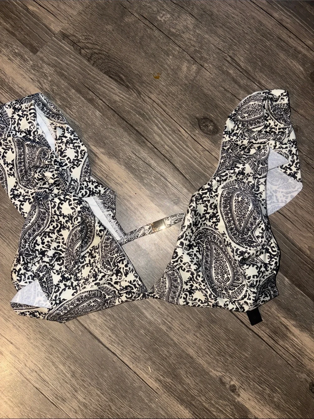 $108 Vix Womens White Black Printed Pyra Liz Ruffle Bikini Top Swimsuit Size S
